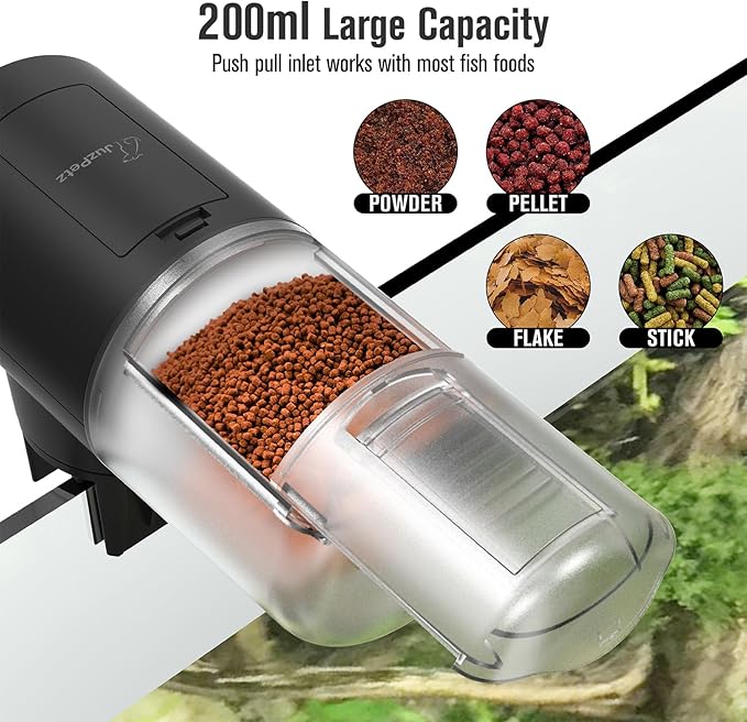 Automatic Fish Feeder for Aquarium, Vacation, 7, 14 Day Auto Dispenser with Timer, 200ml Large Capacity, Battery Powered, Ideal for Turtle/Fish Tank Aquarium Accessories, Batteries Included