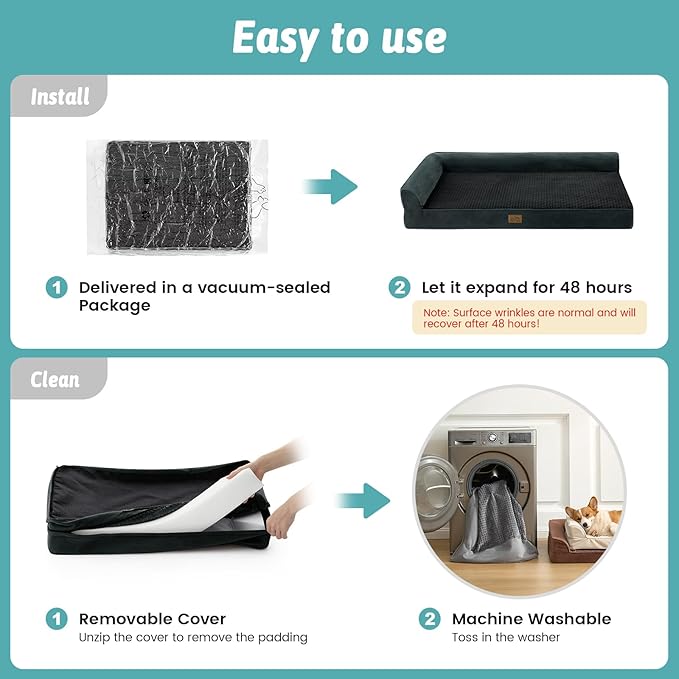 Orthopedic Dog Bed for Large Medium Size Dog, Dogs Crate Bed, L Shaped Foam Anti-Slip Bottom Pet Cat Sofa with Washable Removable Cover, Suitable for Pet Up to 75 lbs, 36x27x6.5 inch, Black