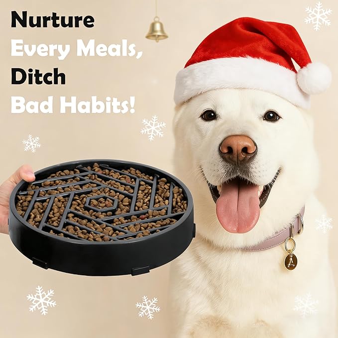 TOBYTO Slow Feeder Dog Bowls Large Medium Breed,Anti-Choking Slow Eating Dog Food Bowl,Non Slip Pet Slower Food Feeding Bowls Large Puzzle Slow Feeder Bloat Stop Maze Dog Dishes,Black