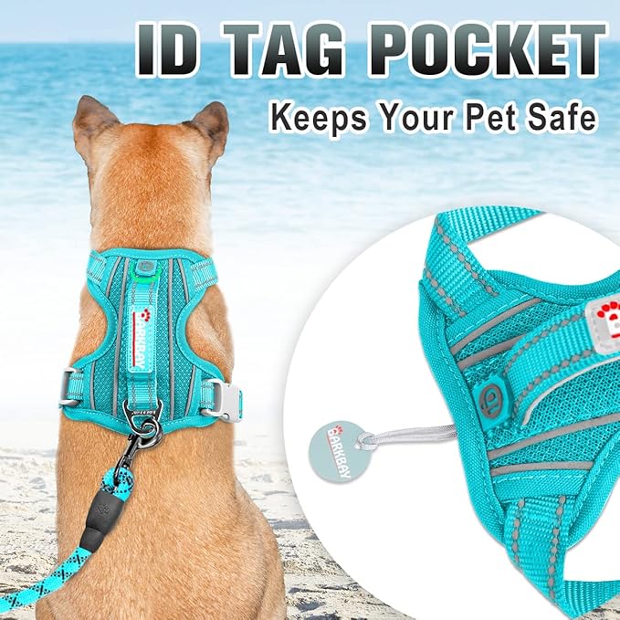BARKBAY No Pull Dog Harness Large Reflective Dog Harness with Front Clip and Easy Control Handle for Walking Training Running with ID tag Pocket(Ocean Blue,S)