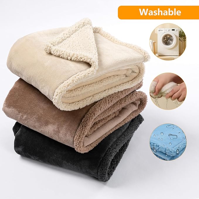 Waterproof Pet Blanket for Dogs Jacquard Fleece Blankets for Bed Cover Reversible Blue Fluffy Puppy Blankets Leakproof Sofa Couch Washable Cover Cat Doggie Blanket for Warm-Lake Blue,L