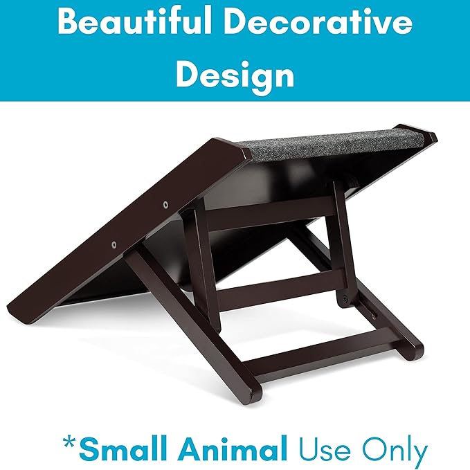 BIRDROCK Home Adjustable Pet Ramp for Small Dogs, Cats, Puppies - Foldable Wooden Dog Ramp for Couch, Bed, Car - Indoor or Outdoor- Safe, Portable, Non-Slip Carpet - 13", Espresso