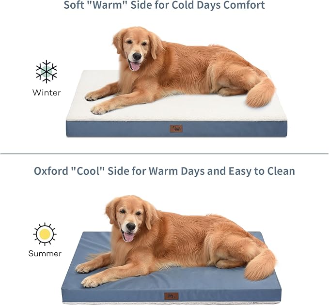 Plush Orthopedic Dog Bed for Medium Dogs & Puppies, Waterproof Dog Beds 30x20 Inch with Removable Washable Cover, Egg Crate Foam Flat Pet Mat, Blue White