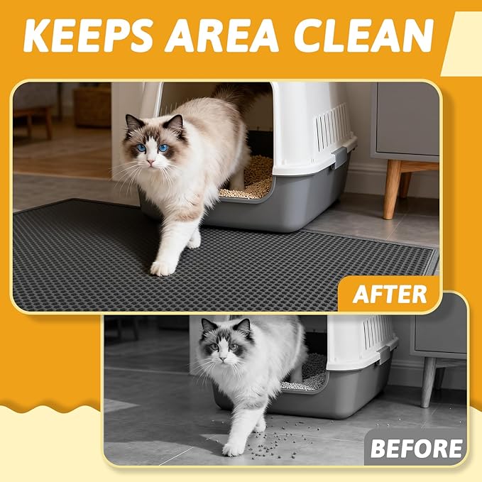 Pieviev Cat Litter Mat Double Layer Waterproof Urine Proof Trapping Mat 1 Pack (Black, 47x36 Inch (Pack of 1))