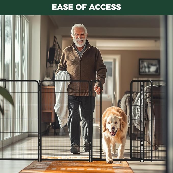 FXW Dog Gate Extra Wide Designed for Indoor Use, Adjustable Width Up to 111-inch Wide (45" H 4 Wire Panels for Large Dogs), Black