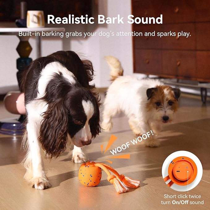 Cheerble Smart Interactive Dog Toy, Wicked Ball Rolly, Automatic Moving, Bouncing, Rotating, E-TPU Material, with Rope & Barks Sound Active Rolling Interactive Dog Ball for Medium and Large Dogs