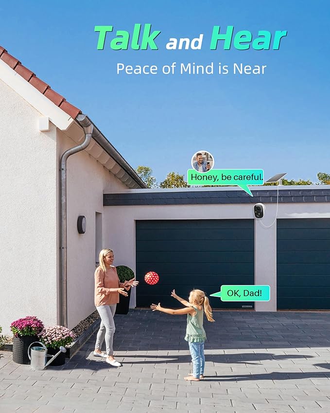 Solar Camera Outdoor Wireless, 2.4GHz Wi-Fi Security Camera with AI Motion Detection, Cameras for Home Security with 2K Color Night Vision, Two-Way Talk, IP66 Weatherproof, Cloud/SD Storage