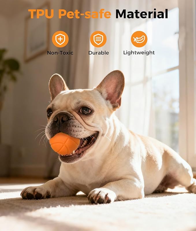 Petbobi Interactive Dog Ball, Moving & Vibrating Automatic Dog Toy, Thick TPU Basketball Design, USB Rechargeable, Washable & Chew-Resistant Self-Moving Dog Toy for Small Medium & Large Dogs