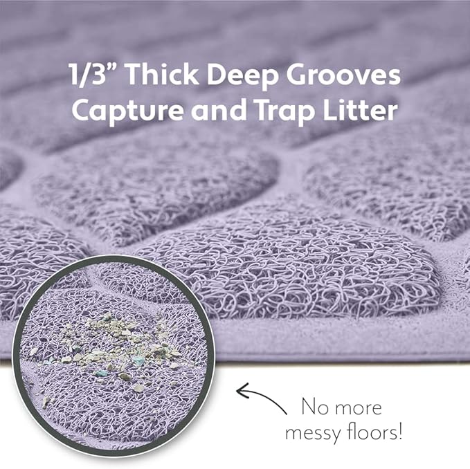 MIGHTY MONKEY Waterproof BPA Free Cat Litter Box Trapping Mat, Easy Clean Floors, Textured Backing, Soft on Sensitive Kitty Paws, Cats Accessories, Less Waste, Stays in Place, 35x23, Purple