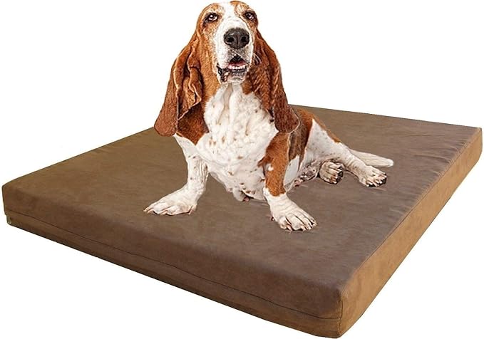 Dogbed4less Orthopedic Memory Foam Dog Bed with Brown Suede Cover, Waterproof Liner and Extra Replacement Pet Bed Case, Fit 42"X28" Large Crate