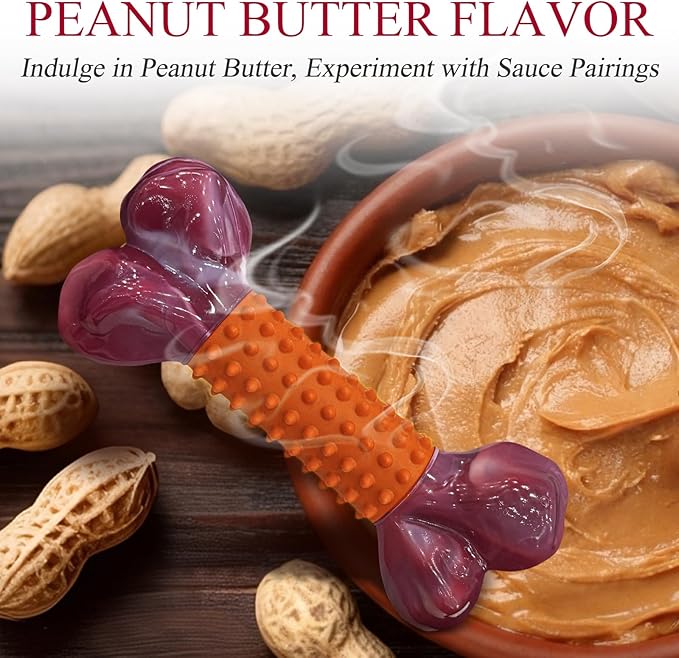 Apasiri Dog Toys for Aggressive Chewers Peanut Butter Flavored: 4-Pack Dog Bones for Large Dogs, 8" Chew Toys Long-Lasting, Tough Nylon & Rubber Dogs Toys