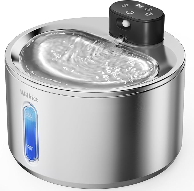 Wireless Cat Water Fountain, 135fl.oz/4L Stainless Steel Cat Fountain Battery Operated, Pet Water Dispenser Cordless for Cats & Dogs Indoor (5 Set Filter)