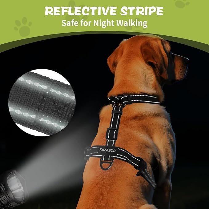 No-Pull Harness,Y-Shaped Design,Buckle-Neck Balance Harness with Reflective Stitching, Ideal for Dog Training and Night Walking, Padded Handle, Durable High-Tensile Nylon-Black-M