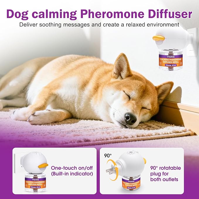 Dog Pheromone Calming Diffuser 16-in-1 Kit Appeasing Pheromone Diffuser to Calm Dogs (4 Plugin+12x48ml Refills) for Anxiety Relief Reduce Barking Aggression Fighting Stress 360 Day Supply(Tasteless)