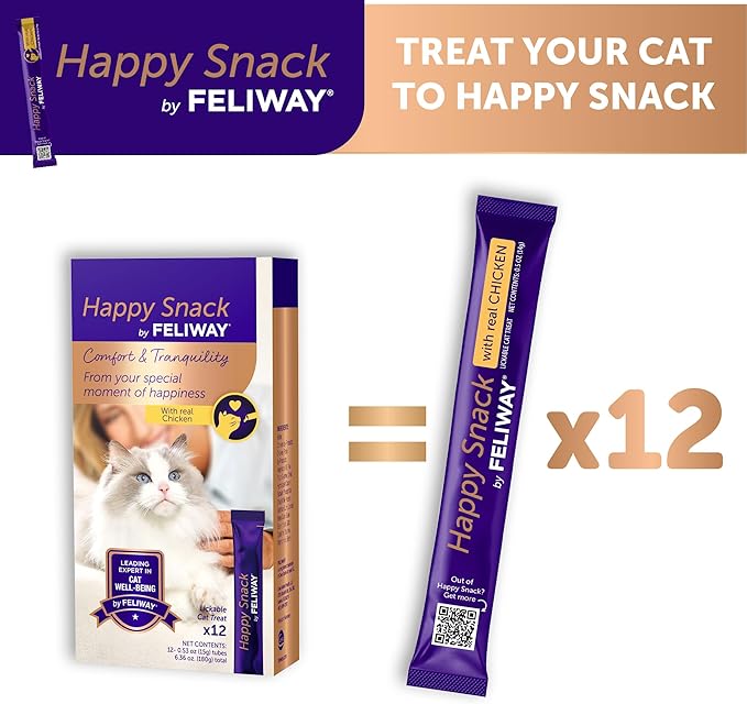 FELIWAY MultiCat 3 x 30 Day Cat Calming Refills for Pheromone Diffuser & Happy Snack Delicious Calming cat Treats (12-ct Chicken Flavor)
