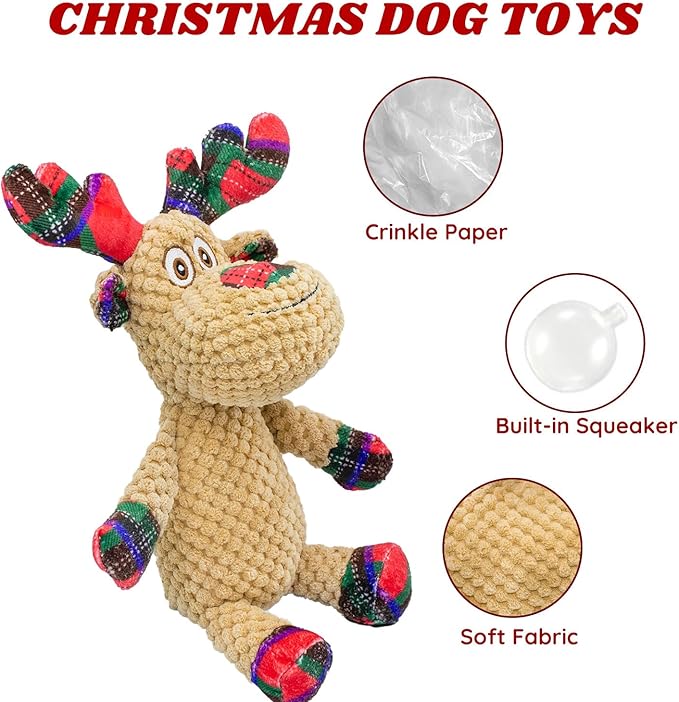 Dog Toys Squeak Interactive Dog Toy Stuffed Puppy Teething Chew Toy Deer Shape Crinkle Sound Paper Tail, for Large Medium Small Breeds Indoor Outdoor Play