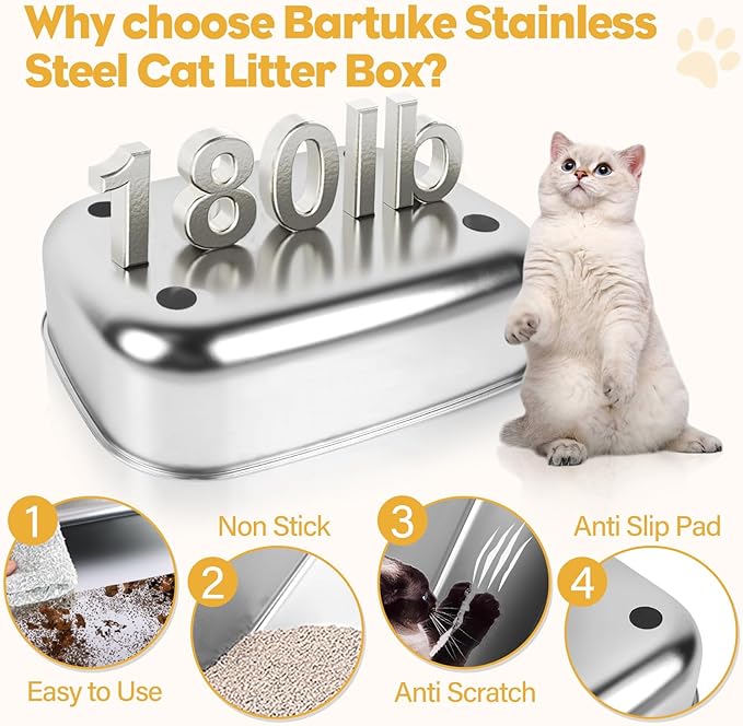 Stainless Steel Litter Box with 180° Flip-Top Lid, XXL 23.6”x 15.7”x 15.7” Enclosed Removable Metal Litter Cat Box with Filter Pedal, Scoop, Anti-Leakage, Non-Sticky, Easy Cleaning (Dark Gray)