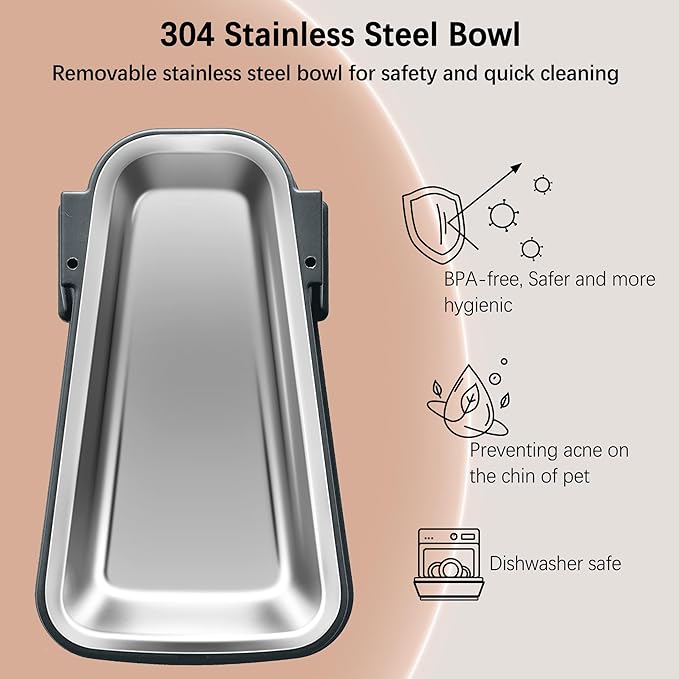 Automatic Dog and Cat Food Feeder and Water Dispenser Set with Stainless Steel Bowls,Gravity Pet Food and Water Feeders,100% BPA-Free,Large Capacity for Cats Dogs Pets… (5L Dark Gray)