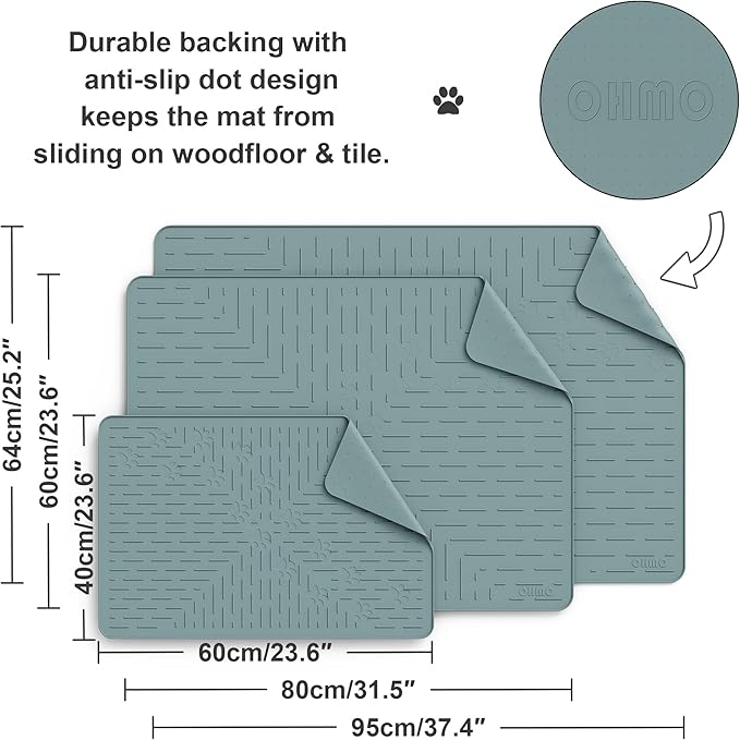OHMO Cat Litter Mat Trapping Mat Premium Silicone 31.5x23.6 Light Blue,Waterproof and BPA Free Kitty Litter Box Mat, Easy Clean and Keeps The Floor Tidy