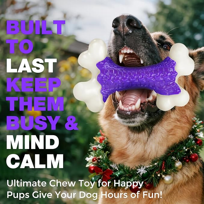 6-Pack Tough Dog Chew Toys for Aggressive Chewers Large Medium Breed Bacon Flavor, Bone Toy Dog, Nylon Heavy Duty Extreme Indestructible Teething Training