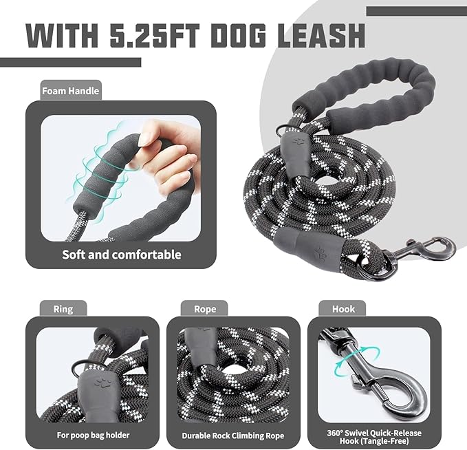 AUROTH Dog Harness and Leash Set, Soft Padded Service Dog Vest with 5.25FT Dog Leash, No Choke, Easy On Pet Vest, Adjustable Reflective No Pull Pet Vest Medium Sized Dog, Easy Walking and Training