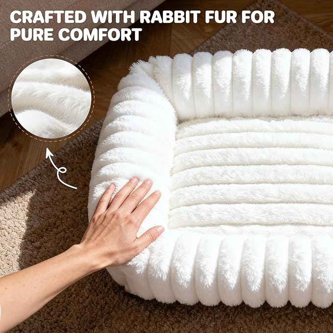 Dog Bed for Small Medium Size Dog, Washable Self Warming Dog Cat Beds for Indoor Cats Fluffy Rabbit Fur Pet Bed for Puppy and Kitten, Orthopedic Dog Cat Beds with Removable Cover & Anti-Slip Bottom