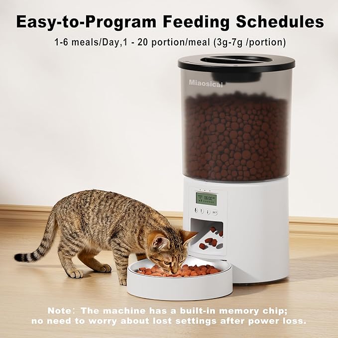 Automatic Cat Feeder for Cats and Samll Dogs,4.2L Feeder Cat Food Dispenser,Programmable Schedule,Portion Control,Up to 6 Meals/Day,10s Voice Recording,Dual Power (White, 4.2L Press Version)