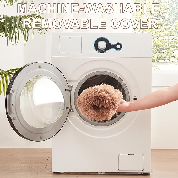 23 inches Donut Dog Bed for Small Dogs - Calming Washable Round Puppy Bed with Removable Cover, Fluffy Plush Pet Bed for Cats & Dogs, Fits up to 25 lbs Pets (Tie-dye Brown,Small)