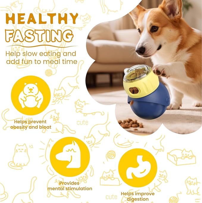 Dog & Cat Tumbler Slow Feeder Bowl - Food-Grade ABS, Adjustable Opening, Interactive Puzzle Feeder for Slow Eating & Weight Management (Morandi Color)