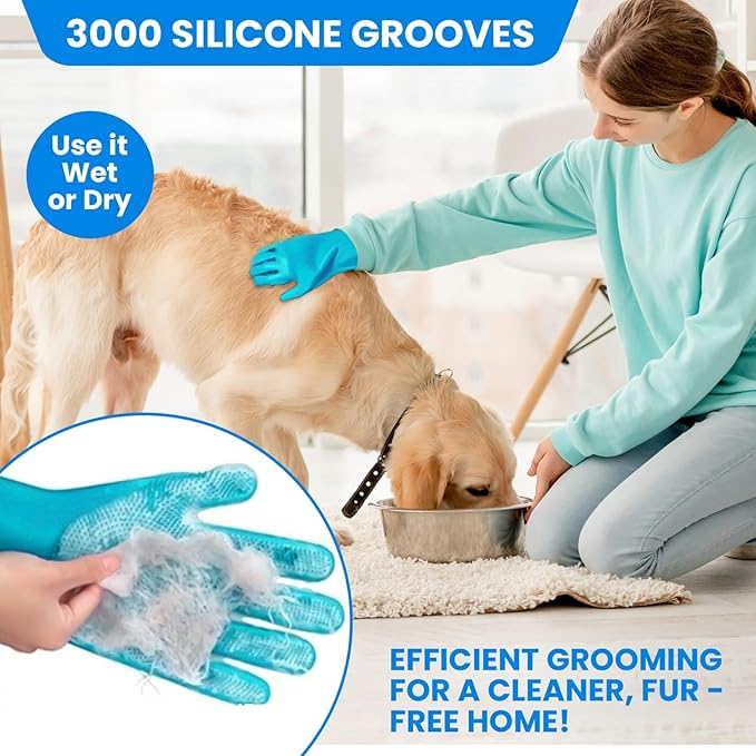 Dog Bathing Supplies – 8PCS Pet Shower & Grooming Kit for Dogs & Cats|Shampoo Dispenser with soft Silicone Bathing Gloves,Scrubber Brush & Finger Toothbrush|Dog Bath Brush for Short & Long Hair