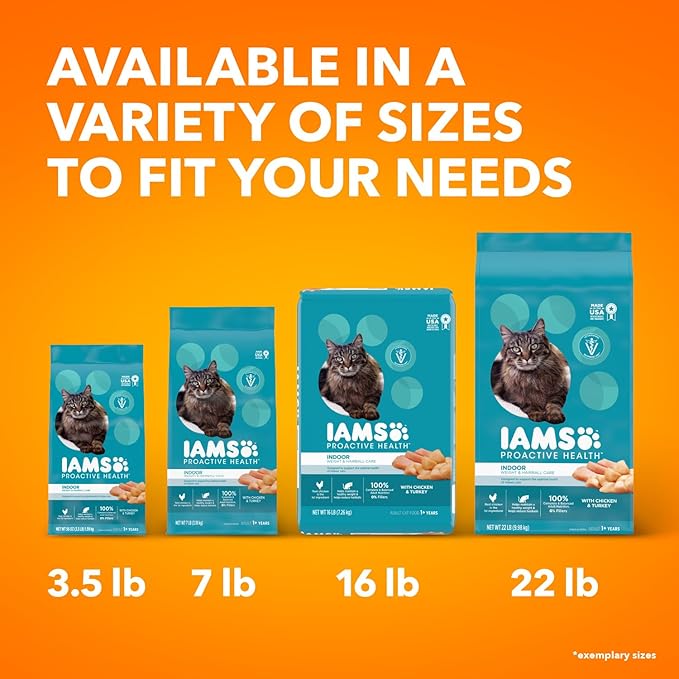 IAMS Proactive Health Indoor Weight Control & Hairball Care Adult Dry Cat Food, Chicken & Turkey Recipe, 3.5 lb. Bag