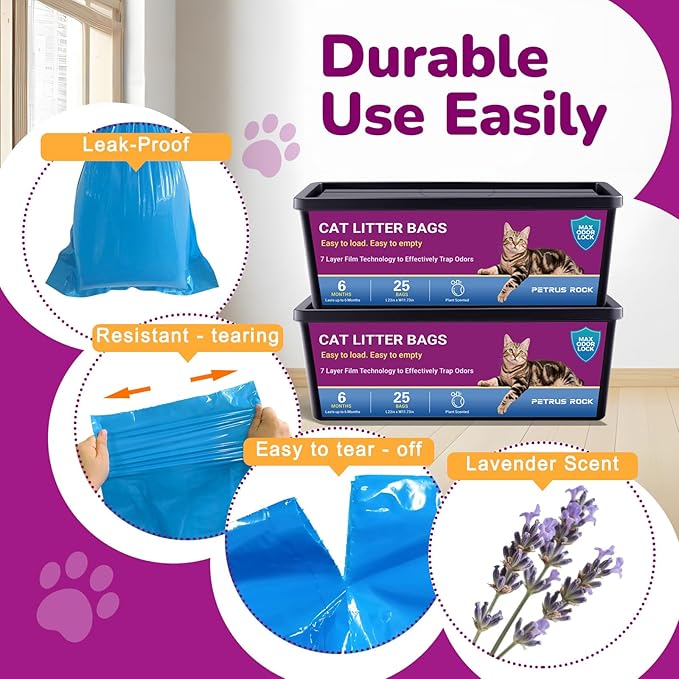 Cat Litter Refill Bags Compatible with Litter Genie Easy Roll Pail | Long-lasting Easy Roll Refill Bags 50 Count (2 Pack) | Odor Control & Plant Scented