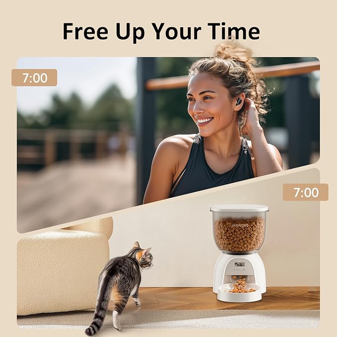 5L/21 Cup Automatic Cat Feeder, Timed Cat Dry Food Dispenser, Automatic Pet Feeders Dual Power Supply, 6 Meal Programmable 1-20 Portion Cats Feeder, Auto Dog Feeders,Pet Food Dispenser for Cats, Puppy