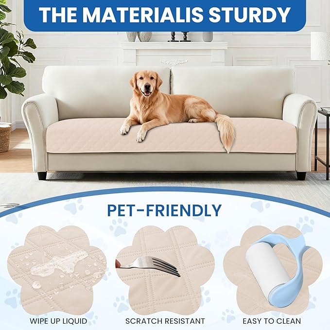 Waterproof Couch Covers for Pets, Waterproof Dog Bed Cover, Anti-Slip Soft Dog Blankets, Couch Cover for Dogs Washable, Pet Blanket for Puppy Large Dogs Cat (82x82 Inch, Beige)