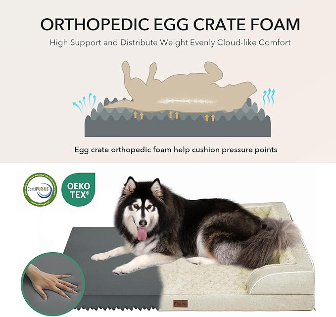 Orthopedic XXL Dog Beds, Waterproof Memory Foam Big Pet Bed for Extra Large Sized Dogs 53x42Inch, Non-Slip Bottom and Egg-Crate Foam Dog Couch Bed with Washable Removable Cover, Beige