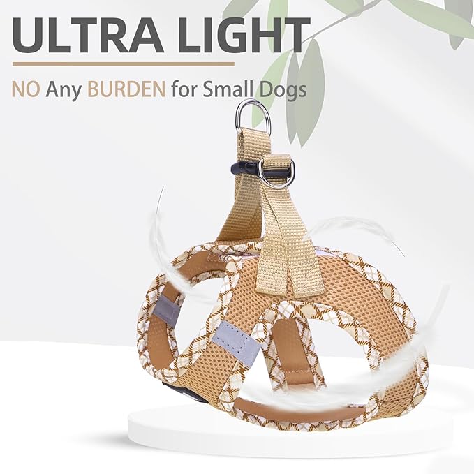 PUPTECK Dog Harness and Leash Set for Small Medium Dogs No Pull Step-in Soft Mesh Puppy Cat Vest Harnesses Reflective at Night, Beige L