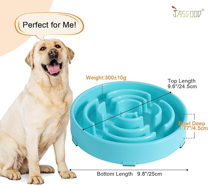 JASGOOD Sky Blue Large Slow Feeder Dog Puzzle Bowl - Slower Feeder, Anti-Choking, Interactive, Bloat Stop, Pet Slow Eating