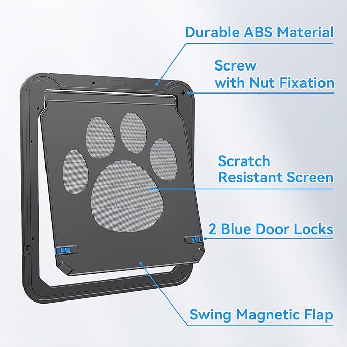 NAMSAN Cat Screen Door, Flap Opening 8 x 10 inches, Cat Door for Screen Door, Magnetic Self-Closing Small Pet Door for Sliding Door, Window Screen Door with Doggie Door Built in, Lockable, Black