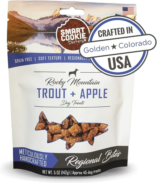 Smart Cookie All Natural Soft Dog Treats - Trout & Apple - Healthy Dog Treats for Allergies, Sensitive Stomachs - Chewy, Grain Free, Human-Grade, Made in The USA - 5oz Bag