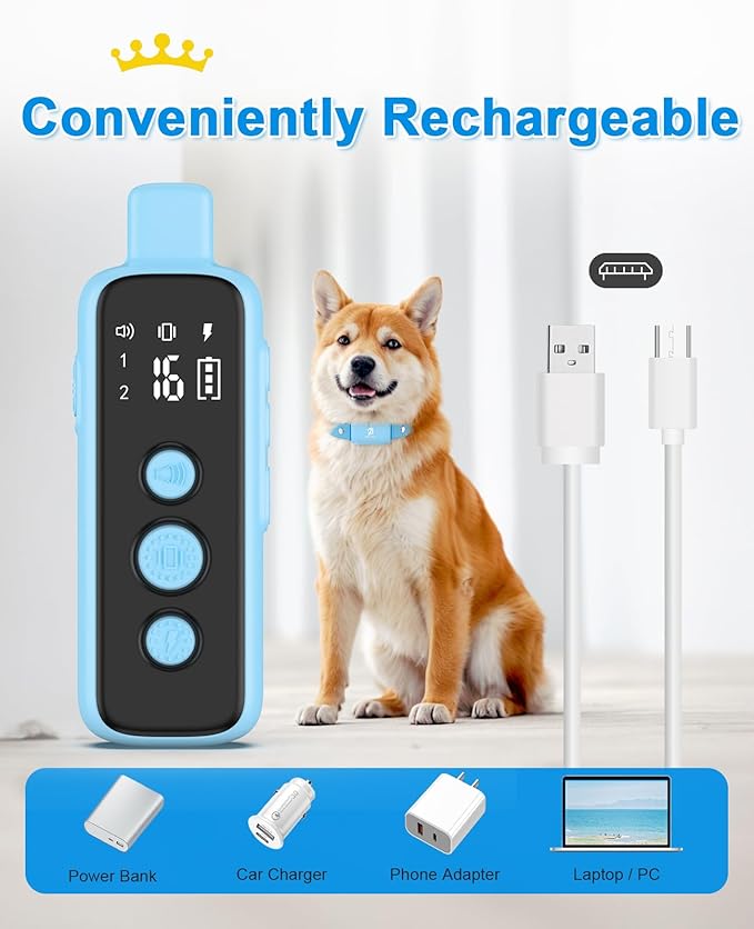 Bousnic Shock Collar for Dogs - Waterproof Rechargeable Dog Electric Training Collar with Remote for Small Medium Large Dogs with Beep, Vibration, Safe Shock Modes (8-120 Lbs) (Blue)