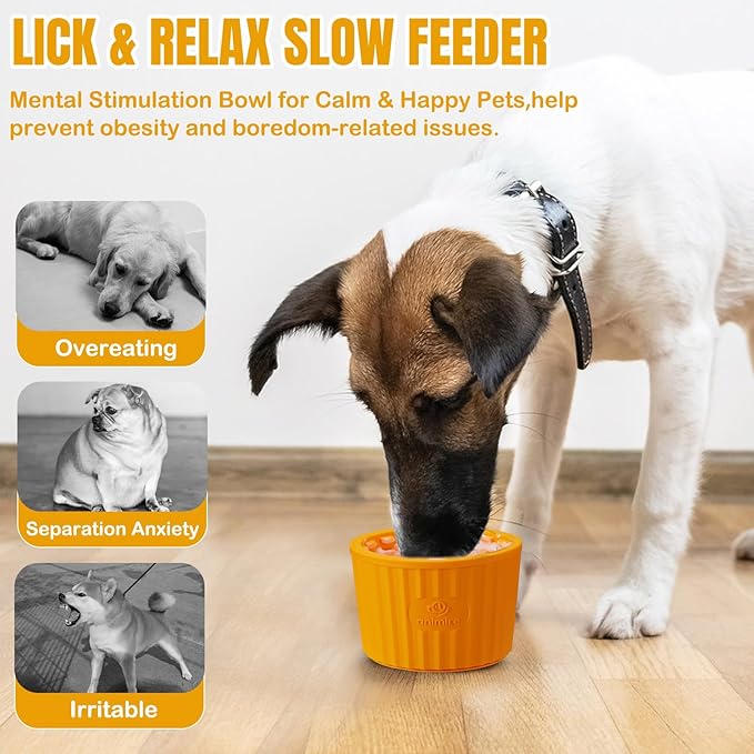 Dog Lick Bowl, Anxiety Relief Dog Licking Mat Freezer Treat Dispenser, Non-Slip Anti-Choking Silicone Slow Feeder Lick Bowl for Small Medium & Large Breed Dogs, BPA Free(Orange,M-L)