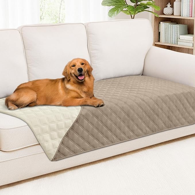 Smiry Waterproof Dog Bed Cover Pet Blanket, Soft Washable Dog Blanket for Furniture Bed Couch Sofa Reversible, Checkered (40"x80", Taupe/Beige)