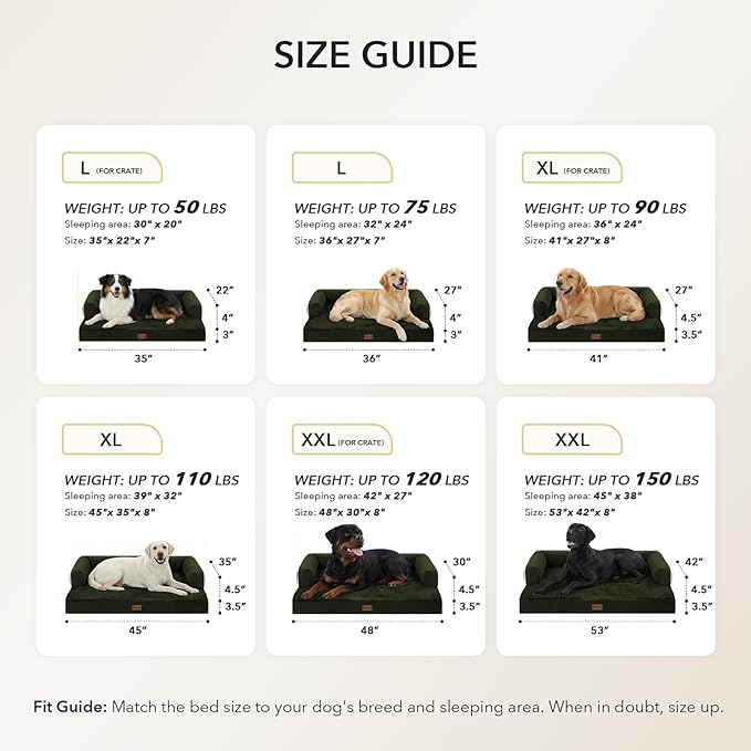 Orthopedic XXL Dog Beds, Waterproof Egg Crate Foam Big Pet Bed for All Breed Sized Dogs 53x42Inch, Washable Extra Large Dog Couch Bed with Removable Cover and Non-Slip Bottom, Olive Green