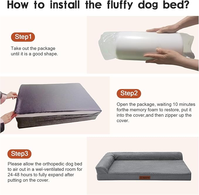 Orthopedic Dog Beds for Large Dogs, Memory Foam Dog Beds Large Sized Dogs, Washable Removable Cover, Nonskid Bottom, Waterproof, for Indoor, Outdoor, Crate ＆ Car Use, 41x27x6 Inches, Dark Grey