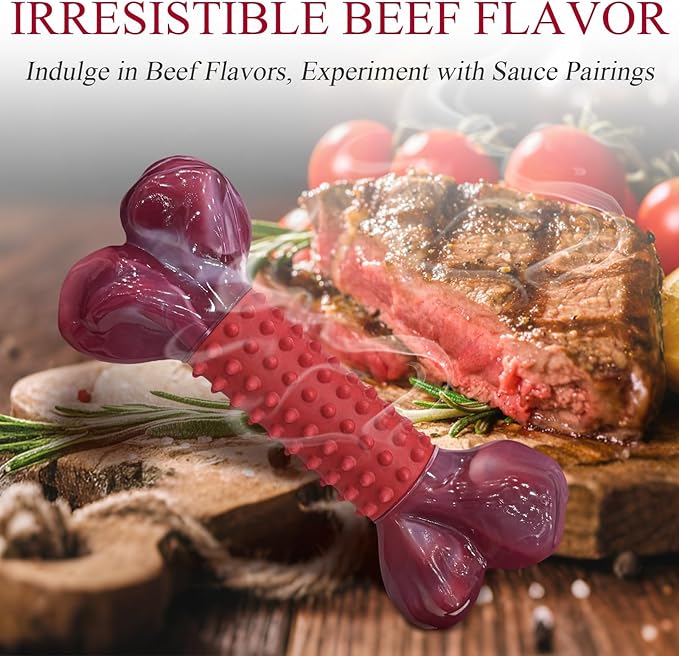 Apasiri Dog Toys for Aggressive Chewers with Beef Flavor: 4-Pack Dog Bones for Large Dogs, 8" Chew Toys Long-Lasting, Tough Nylon & Rubber Dogs Toys