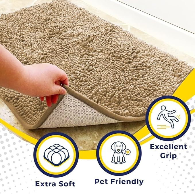 Muddy Mat® Shown on TV – Super Absorbent Door Mat Indoor, Microfiber Quick Dry Chenille Entryway Rug, Non-Slip Front Door Mat, Indoor Mats for Entryway, Machine Washable Pet Rug, Beige 36"x60"