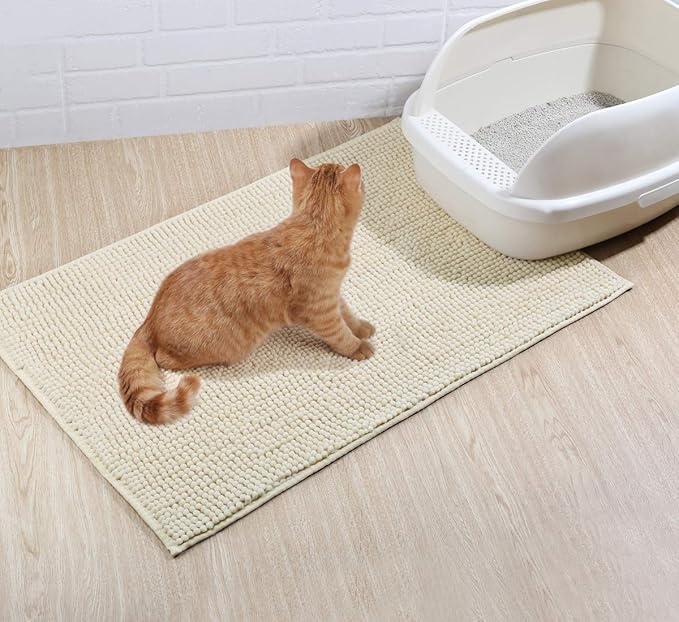 VIVAGLORY Cat Litter Mat Softgrip Litter Trapping Mat, Muddy Litterbox Rug for Indoor & Floor, Machine Washable Easy Clean Soft Microfiber for Cat, 31"× 20", Beige