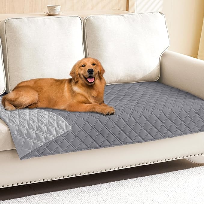 Smiry Waterproof Dog Bed Cover Pet Blanket, Soft Washable Dog Blanket for Furniture Bed Couch Sofa Reversible, Checkered (30"x90", Grey/Light Grey)