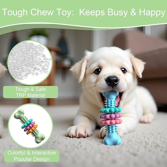 Puppy Chew Toys for Teething, Indestructible Dog Chew Toys for Aggressive Chewers - Small & Medium Breeds, Tough Rubber Bone Puppy Toys to Keep Them Busy & Relieve Anxiety