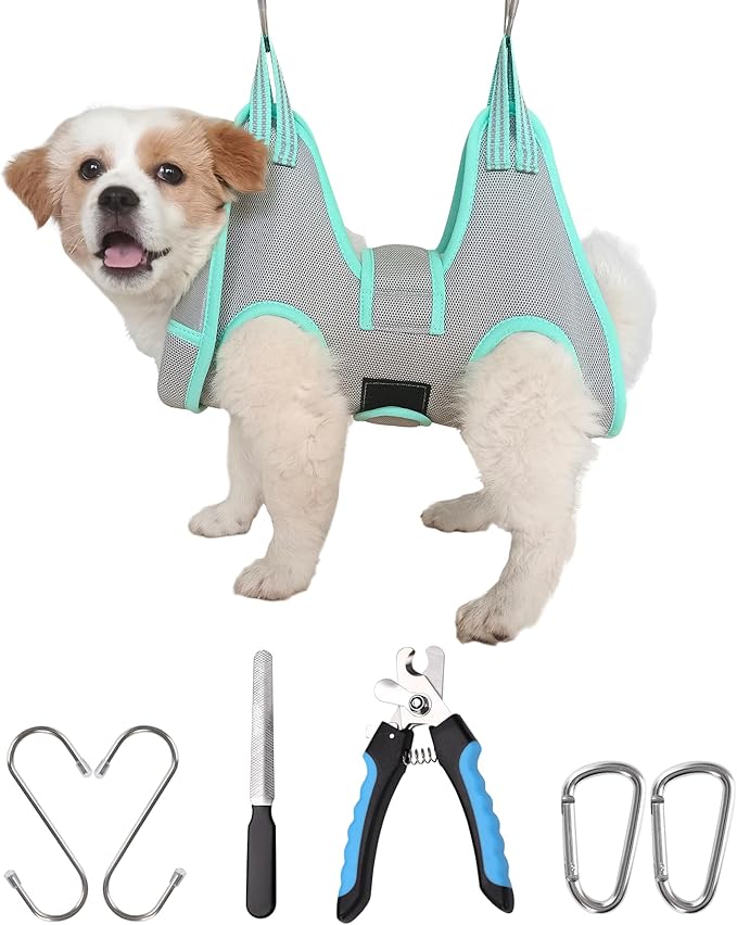 XS Dog Grooming Hammock Harness, Grey, Nail Trimming, Holder, Restraint, Thick Neck Support